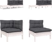 vidaXL 3-delige Loungeset met kussens massief grenenhout wit - Loungeset - Loungesets - Lounge Set - Lounge Sets