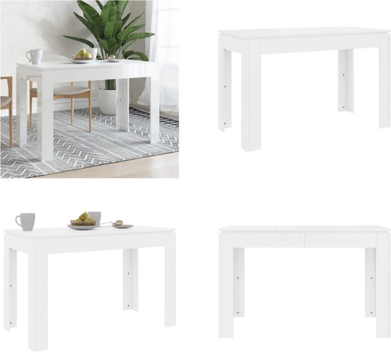 vidaXL Eettafel 120x60x76 cm spaanplaat hoogglans wit - Eettafel - Eettafels - Eetkamertafel - Eetkamertafels