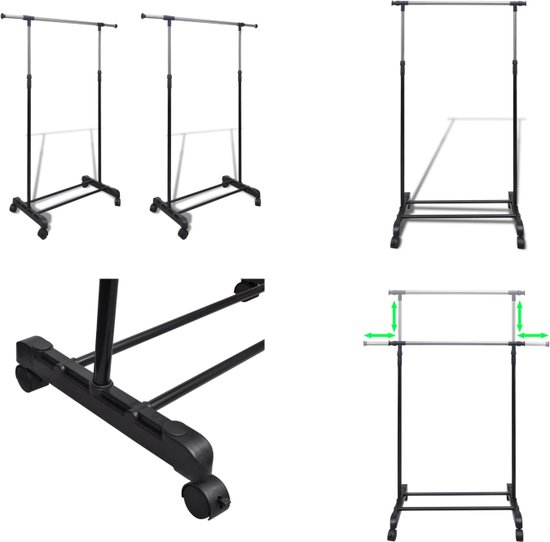 vidaXL Kledingrekken verstelbaar 2 st met 1 ophangrail - Kledingrek - Kledingrekken - Kledinghouder - Kledinghouders