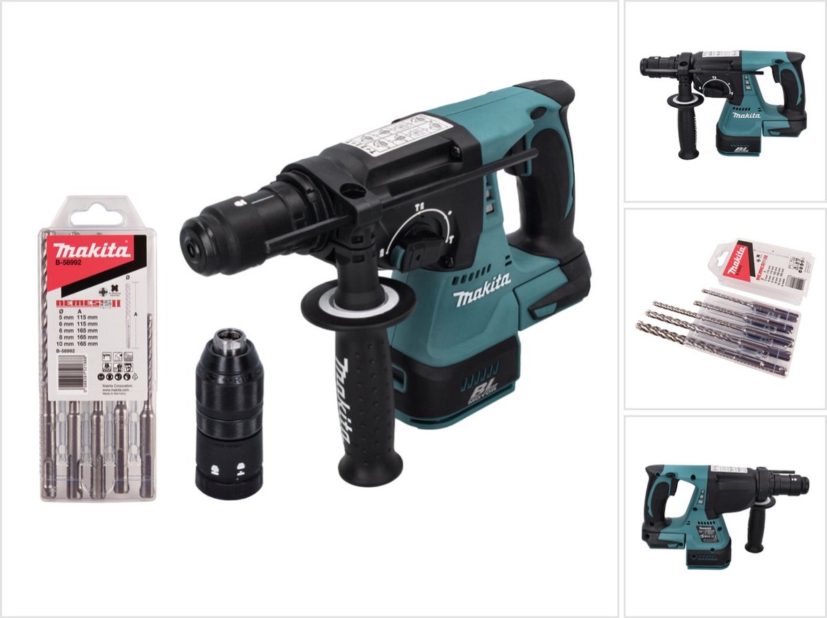 Makita DHR 243 Z Accuboormachine 18 V 2.0 J SDS plus Brushless + 5-delige set boren zonder accu zonder oplader