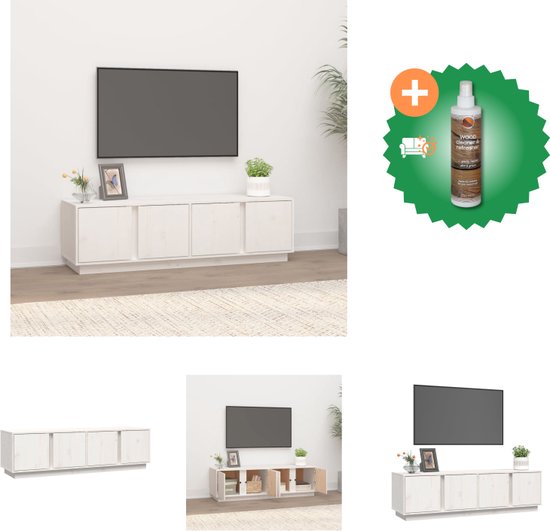 vidaXL Tv-meubel 140x40x40 cm massief grenenhout wit - Kast - Inclusief Houtreiniger en verfrisser