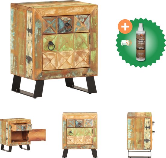 vidaXL Table de chevet 40x30x50 cm Bois massif recyclé - Armoire - Comprend un nettoyant et un rafraîchisseur pour bois