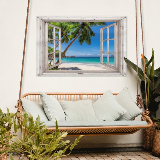 Poster de jardin palmier transparent - Décoration de jardin plage - 120x80 cm - Décoration murale pour extérieur - Décoration clôture mer - Poster extérieur - Toile de clôture - Toiles de jardin - Toile de Jardin - Poster balcon..