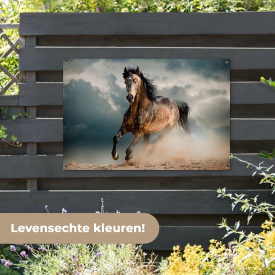 Tuinposter - Tuindoek - Tuinposters buiten - Paard - Dieren - Bruin - Natuur - 120x80 cm - Tuin