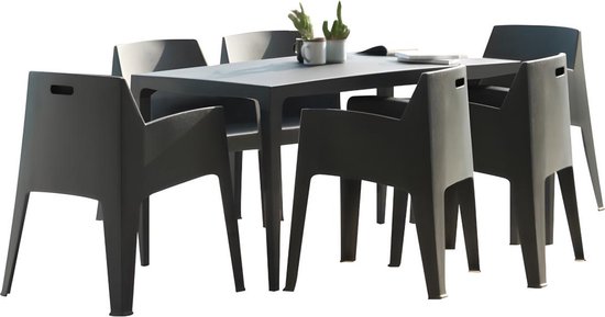 Tuineetset : Tafel + 6 stoelen - Polypropyleen - Antraciet - SOROCA L 140 cm x H 82 cm x D 80 cm