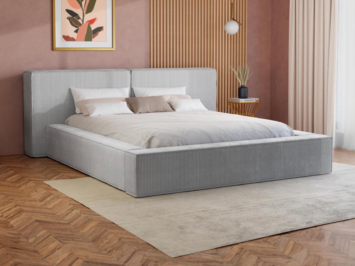 PASCAL MORABITO Bed met opbergruimte 180 x 200 cm - Ribfluweel - Lichtgrijs - TIMANO - van Pascal Morabito L 246 cm x H 90 cm x D 252 cm
