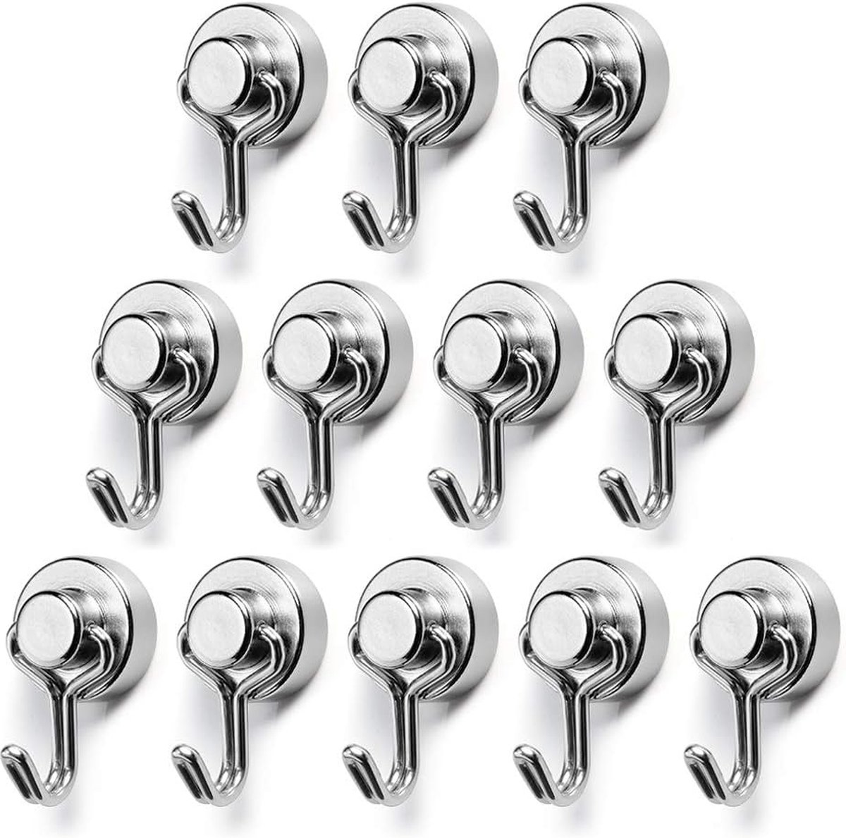 Magnetische Haken Klein, Sterke Neodymium Magneten met Mini Haak Voor Keuken, Koelkast, Garage, bbq. Diameter 15mm (12st)