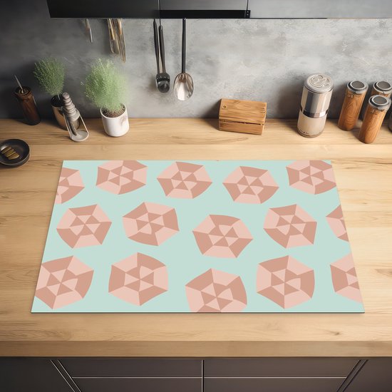 KitchenYeah® Inductie beschermer 80.2x52.2 cm - Zomer - Parasols - Lichtblauw - Kookplaataccessoires - Afdekplaat voor kookplaat - Inductiebeschermer - Inductiemat - Inductieplaat mat