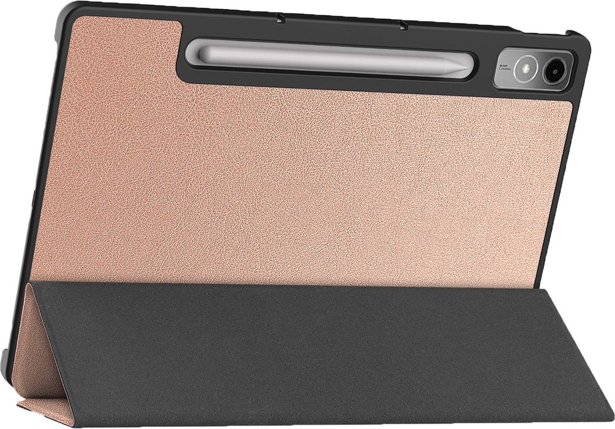 Hoes Geschikt voor Lenovo Tab P12 Hoes Tri-fold Tablet Hoesje Case Met Uitsparing Geschikt voor Lenovo Pen - Hoesje Geschikt voor Lenovo Tab P12 Hoesje Hardcover Bookcase - Rosé goud