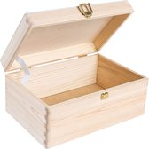Houten kist met deksel en slot, 30 x 20 x 14 cm (+/-1 cm), herinneringsbox voor baby's, grote houten kist met deksel, ongelakte doos, voor documenten, speelgoed, gereedschap, ruw en