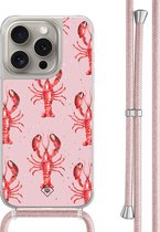 Casimoda® hoesje met rosegoud koord - Geschikt voor iPhone 15 Pro - Lobster - Afneembaar koord - TPU/polycarbonaat - Roze