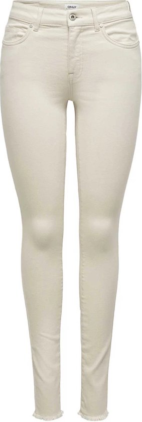 Crème skinny jeans met rafels aan de onderkant.