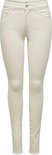 Crème skinny jeans met rafels aan de onderkant.