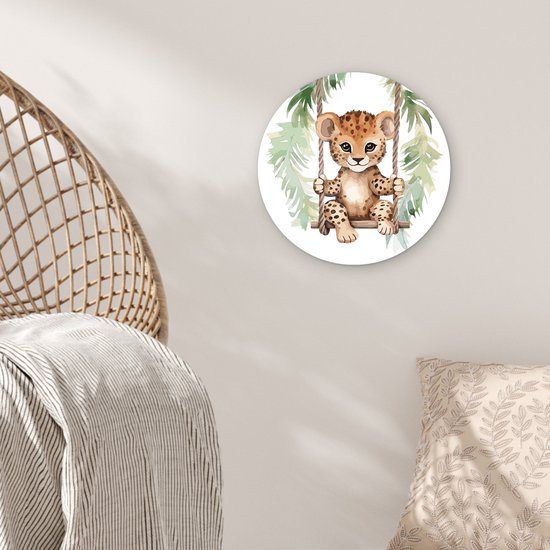 WallCircle® Wandcirkel 30x30 cm - Muurcirkel Luipaard - Dier - Kinderen - Jungle - Kinderkamer - Babykamer - Kinderkamer - Muurdecoratie cirkel woonkamer - Wanddecoratie slaapkamer - Kamer decoratie accessoires - Ronde schilderijen