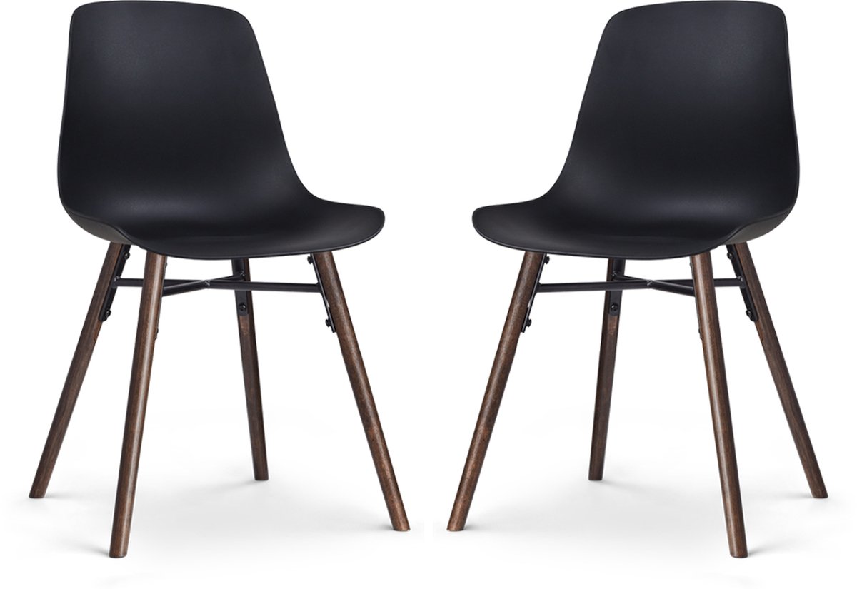 Nolon Nena-Pip Eetkamerstoelen Set van 2 Zwart - Kunststof Zitting - Houten Poten - Walnoot - Modern - Scandinavisch Zwart - Walnoot onderstel