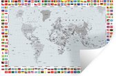 Stickers muraux - Wereldkaart - Drapeau - Zwart - Wit - 120x80 cm - Film adhésif