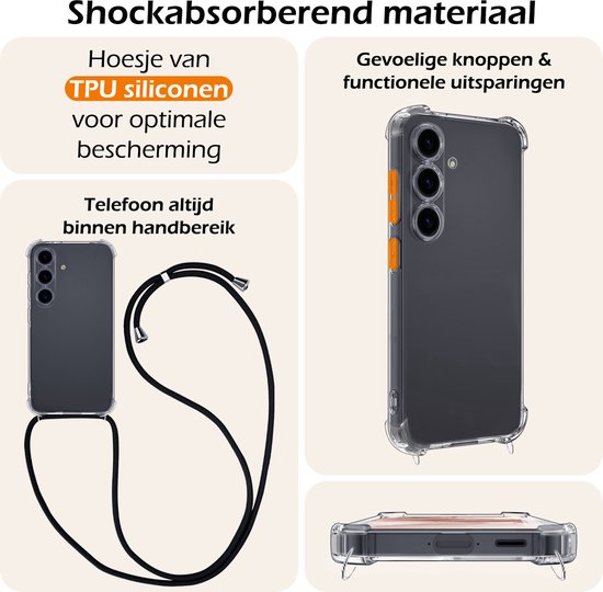Coque adaptée pour Samsung Galaxy A55, résistante aux chocs, transparente avec chaîne de téléphone, cordon de serrage – Coque adaptée pour Samsung Galaxy A55, coque résistante aux chocs avec cordon – Transparent