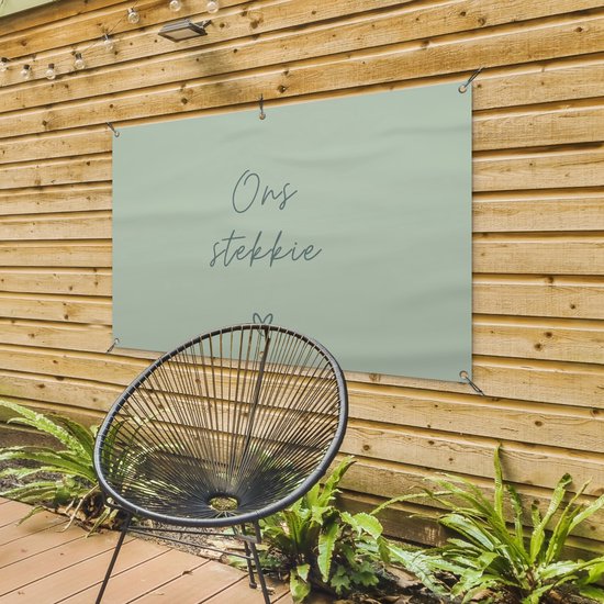 Tuinposter 120x80 cm - Tuindecoratie - Quote - Ons stekkie - Groen - Tekst - Hart - Poster voor in de tuin - Buiten decoratie - Schutting tuinschilderij - Wanddecoratie