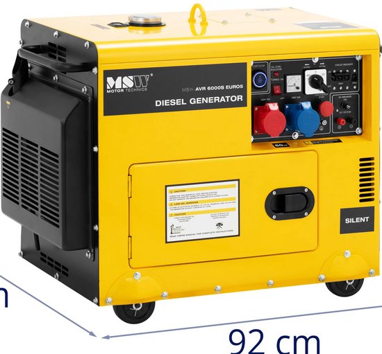 MSW Noodgenerator diesel - 5100 / 6000 W - 16 L - 240/400 V - mobiel - AVR - Euro 5 - MSW
