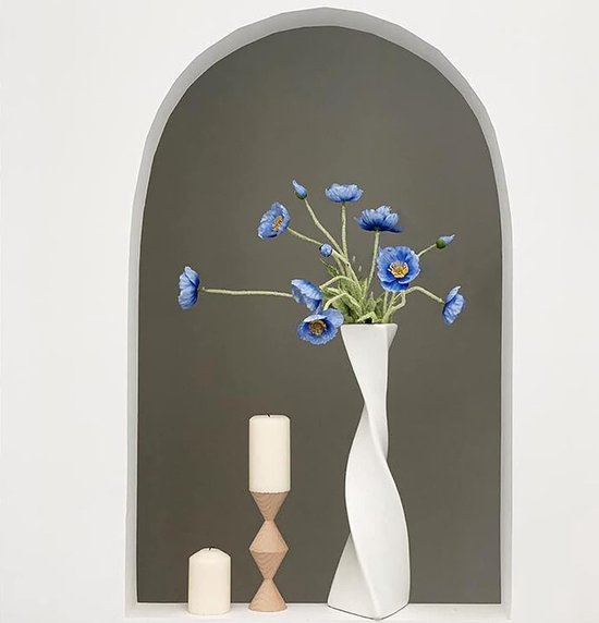 Witte eikenhouten vaas voor gedroogde bloemen – natuurlijk, handgemaakt met textuur voor tafel, huis, vakantie en Maria plan