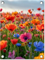 Tuinposter klaprozen - Tuindecoratie bloemen - 30x40 cm - Tuindoek - Muurdecoratie voor buiten - Schuttingposter - Tuinschilderijen - Tuinwanddecoratie klaproos - Tuinposters