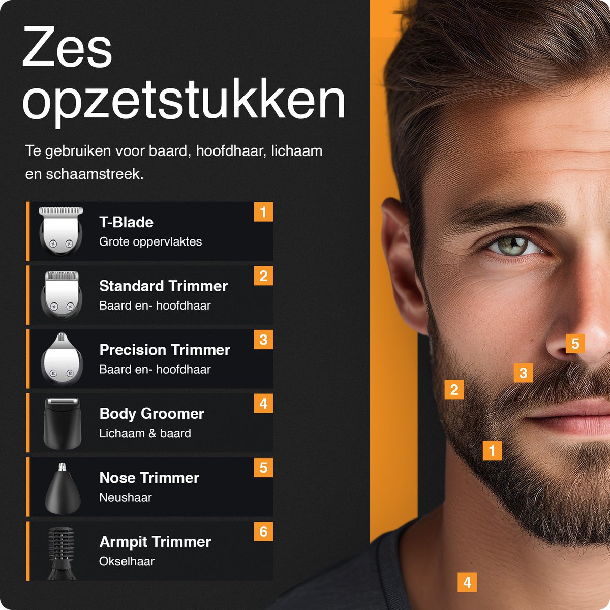 Skoov 6 in 1 Baardtrimmer- Bodygroomer - Scheer apparaat - Voor lichaam, schaamstreek, neus en baard - Trimmer mannen - Tondeuse thumbnail 5