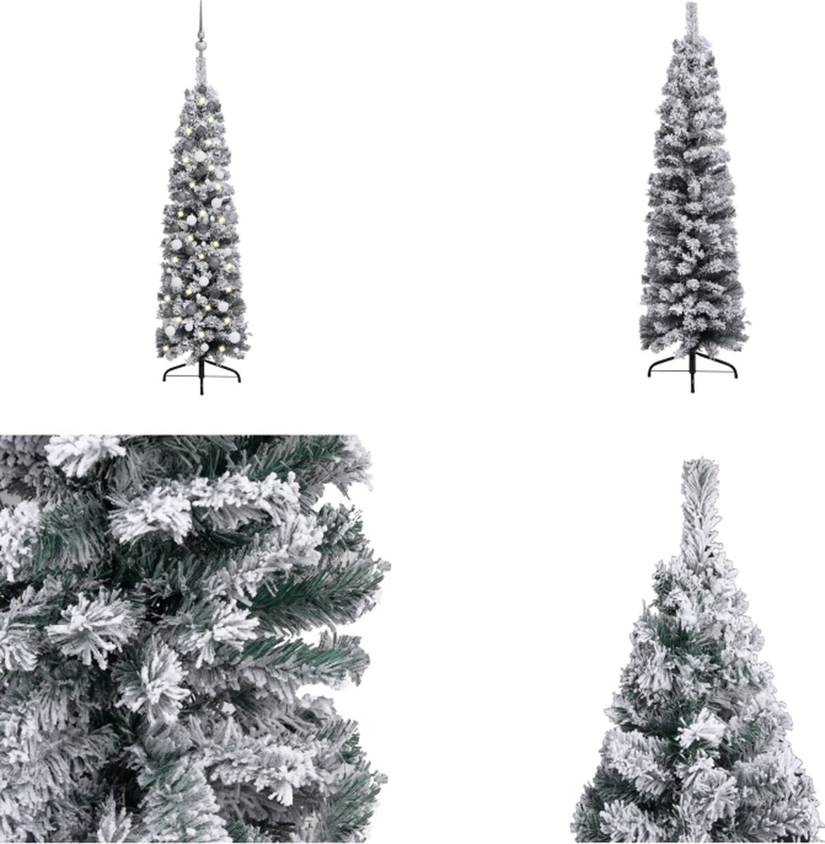 vidaXL Kunstkerstboom met LED's en kerstballen smal 150 cm groen - Kunstkerstboom - Kunstkerstbomen - Kerstboom - Kerstdecoratie