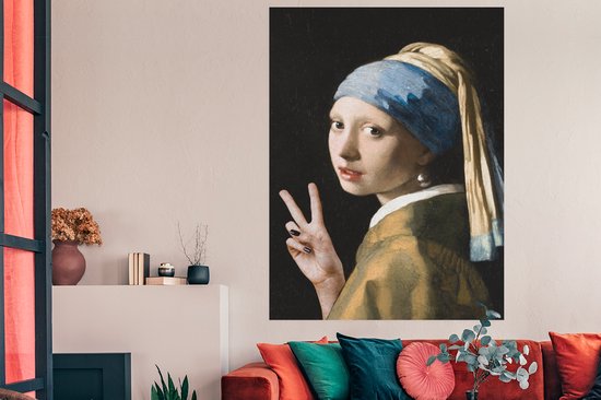 Ancien maître sculpté Johannes Vermeer avec signe de paix 120x180 cm XXL / Groot format!