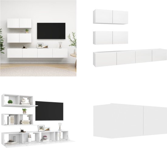 vidaXL 4-delige Tv-meubelset spaanplaat wit - Tv-kastenset - Tv-kastensets - Tv-kasten - Tv-meubelset
