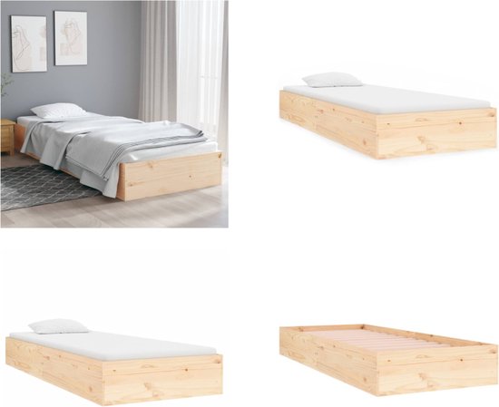 vidaXL Bedframe massief hout 75x190 cm 2FT6 Small Single - Bedframe - Bedframes - Bed - Bedbodem