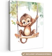 Canvas Schilderij Aap - Dier - Kinderen - Jungle - Kinderkamer - Babykamer - 60x80 cm - Wanddecoratie