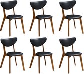 Set van 6 stoelen LISETTE - Massief Hévéa hout & kunstleer - Walnoot en zwart L 48 cm x H 77 cm x D 55 cm