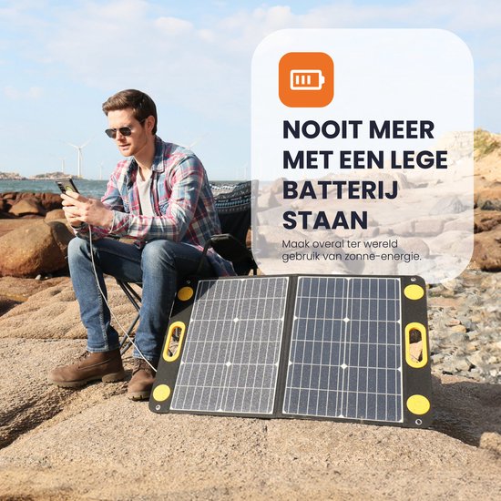 Heko Solar® Unfold 60 - Draagbaar Zonnepaneel - 60W - Opvouwbaar - IP65 - Werkt met Powerbank en Powerstation - USB-A en USB-C - Voor Camper - Noodpakket, Kamperen en Outdoor van HEKO Solar® — afbeelding 4