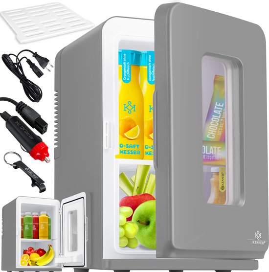 FOHERE 2 in 1 mini koelkast, 15 l koelkast voor kamers met koel  en verwarmingsfunctie, DC/AC voor auto's, kantoren en slaapzaal, eco low noise modus, voor cosmetica en dranken (blauw