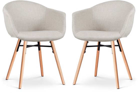 Nolon Nena-Otis Eetkamerstoelen Set van 2 Beige - met Armleuning - Stof - Houten Poten - Scandinavisch