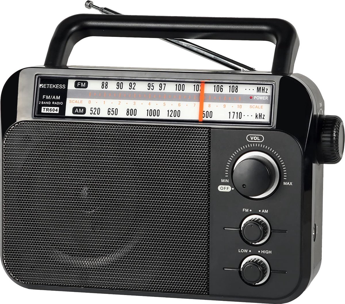 Beroli - Retekess TR604 - FM AM-radio - Draagbare Radio met Grote Luidspreker - Ondersteuning Alkalinebatterij of AC-ingang - Gemakkelijk te Gebruiken voor Ouderen