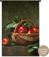 Wandkleed - Wanddoek - Rustiek - Appel - Fruit - Rood - Mand - Stilleven - 90x135 cm - Wandtapijt