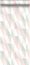Walls4You behang grafisch geometrische driehoeken groen, roze en grijs - 935301 - 53 cm x 10,05 m