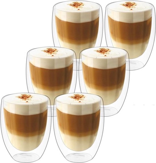 Foto: 6 stuks dubbelwandige glazen geschikt voor verschillende soorten koffie latte macchiato cappuccino espresso set van 6 350 ml 