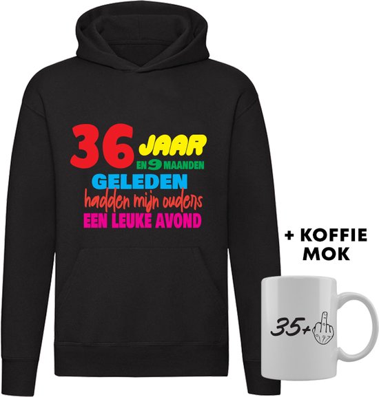 36 jaar Hoodie + Koffie Mok - verjaardag - jarig - feest - 36e verjaardag - grappig - cadeau - unisex - trui - sweater - capuchon