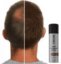 Man's haar, voor en na gebruik van bruine haarverdikker spray.