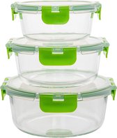 Glazen container met deksel set x 3 ca. 400 ml, 620 ml, 900 ml lekvrij, stapelbaar, luchtdicht voor vaatwasser, magnetron, oven, koelkast, glas, vershouddozen, BPA-vrij