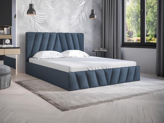 PASCAL MORABITO Bed met opbergruimte 160 x 200 cm - Fluweel - Blauw - LIDAMA van Pascal Morabito L 173 cm x H 104 cm x D 210 cm