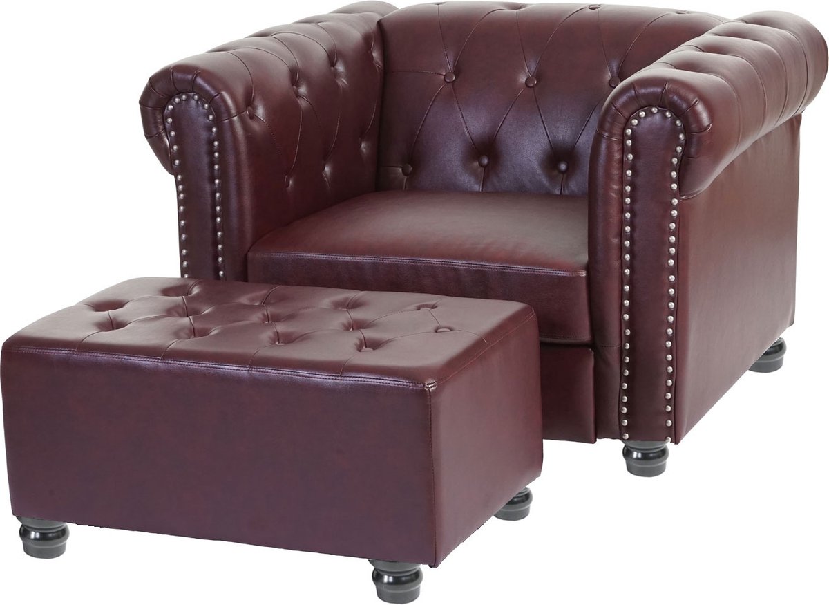 Cosmo Casa Luxe Armstoel Loungestoel - Relaxstoel - Kunstleer - Ronde Poten - Roodbruin