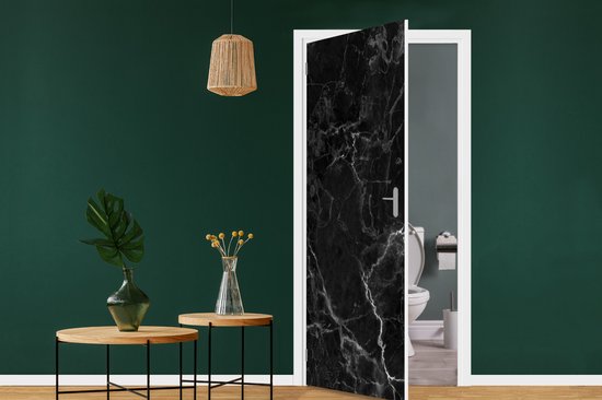 Deurposter 90x205 cm - Deursticker Marmer - Zwart - Wit - Textuur - Marmerlook - Meubelfolie zelfklevend - Deurfolie woonkamer - Interieurfolie fotobehang - Deur plakfolie - Deurstickers - Deurbehang sticker - Kamer decoratie