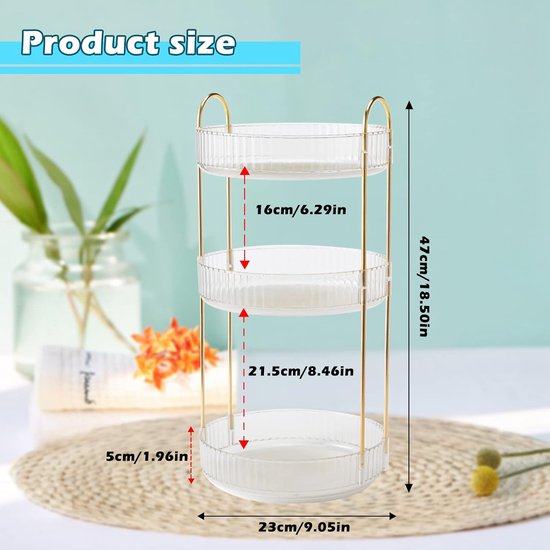 Boxalls Make-up organizer, 360° draaiend, 2-laags badkamerorganizer met grote capaciteit, make-up-opslag, kaptafelorganizer, huidverzorging draaiende carrousel voor huidverzorgingsparfum (2 niveaus