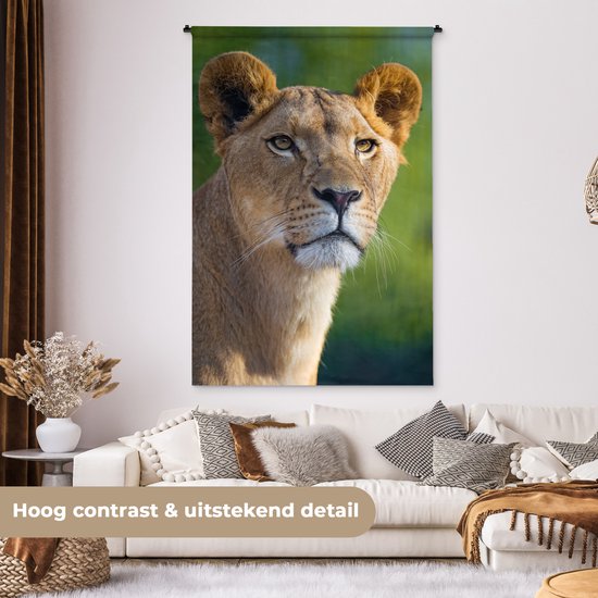 Tapisserie Lions - Jeune lionne Tapisserie coton 120x180 cm - Tapisserie avec photo XXL / Groot format !