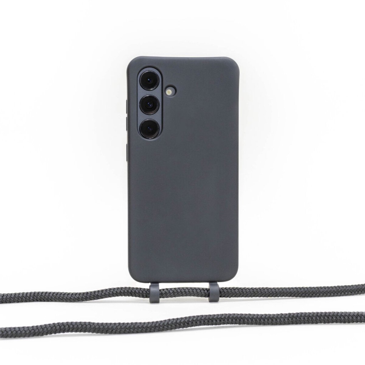 Coverzs Silicone case met koord - Telefoonhoesje met koord - Backcover hoesje met koord - touwtje - geschikt voor Samsung Galaxy S24 - Zwart