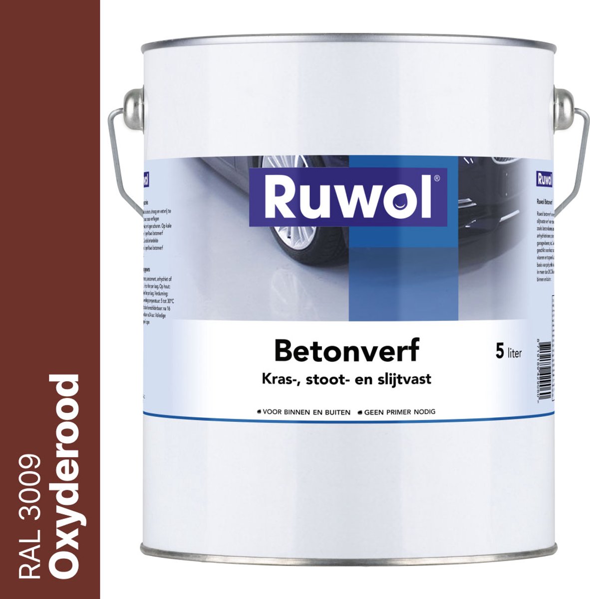 Ruwol Betonverf Oxyderood (RAL 3009) 5 liter - Voor binnen en buiten - Alle kleuren - Kras-, stoot- en slijtvaste verf voor beton en steen - Betonverf voor buiten