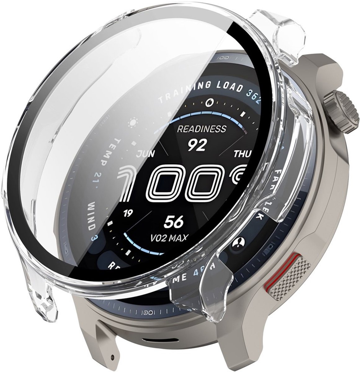 Strap-it Hard case hoesje met gehard glas - bescherming met ingebouwde screenprotector - geschikt voor Amazfit Balance 2 (transparant)